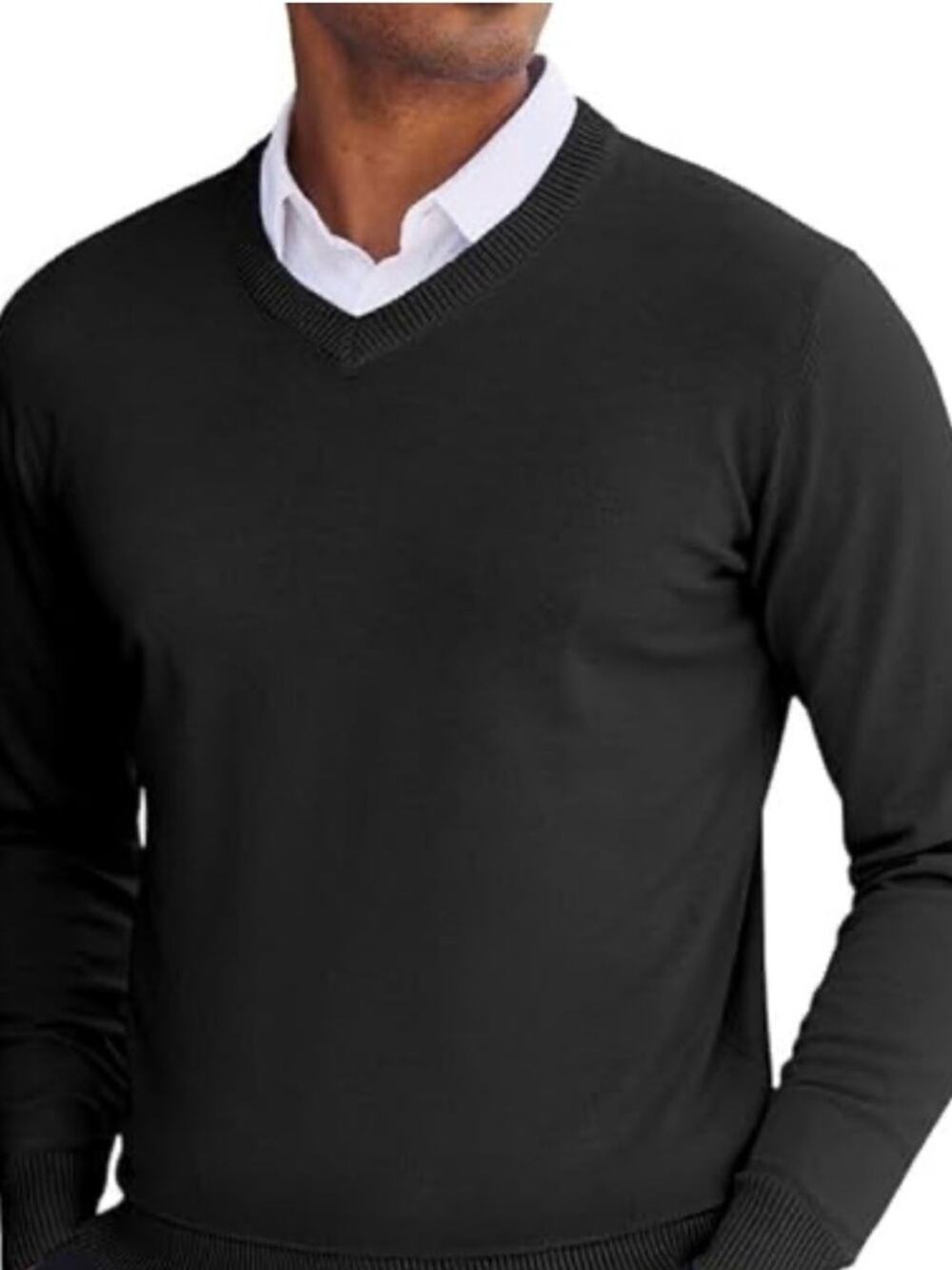 Club Room Men's Merino Wool Blend Sweater Pullover V-Neck Black, XL